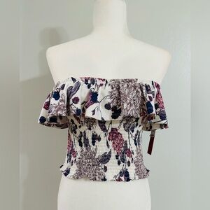 NWT Hot Kiss White Pink Purple Floral Off-Shoulder Smocked Top - XL